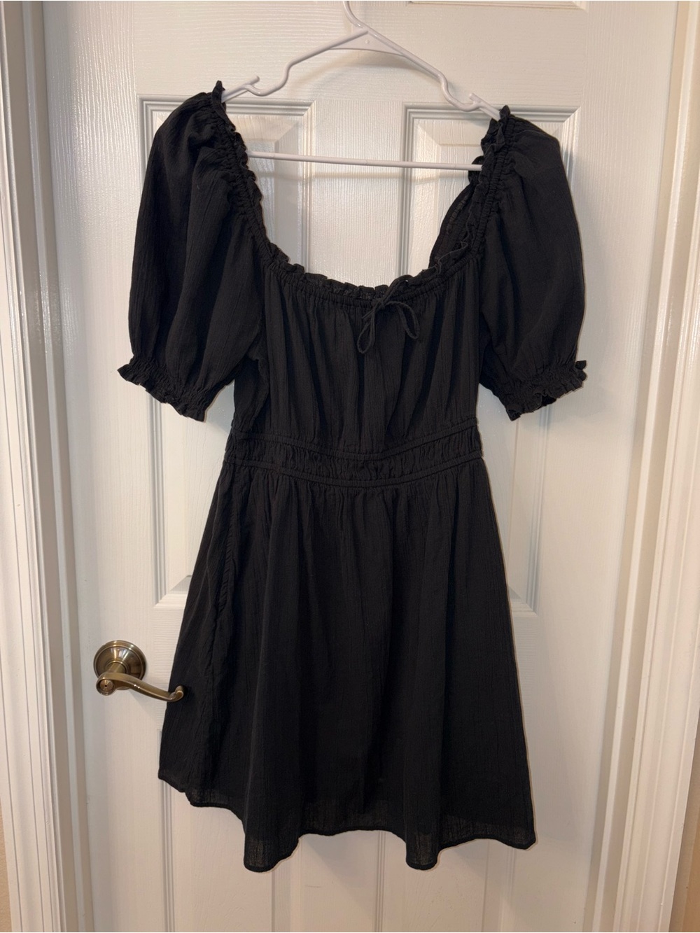 aerie Black Puff-Sleeve Square Neck Mini Dress